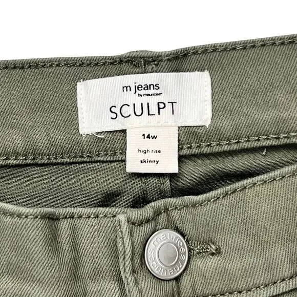 M Jeans Pants 14W Olive Green Neutral Tone Denim Casual Skinny High Rise Jeans - Picture 10 of 14